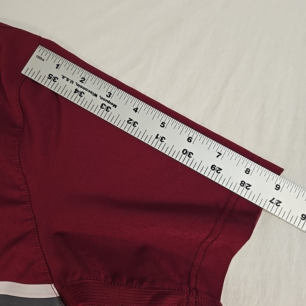 Nike Dri Fit Performance Golf Polo Mens Medium Maroon Gray Stripes Logo Tennis - Picture 8 of 12